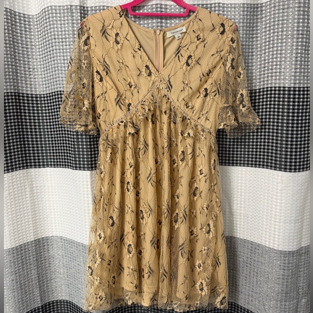 Francesca's Beige and Black sunflower Lace Dress